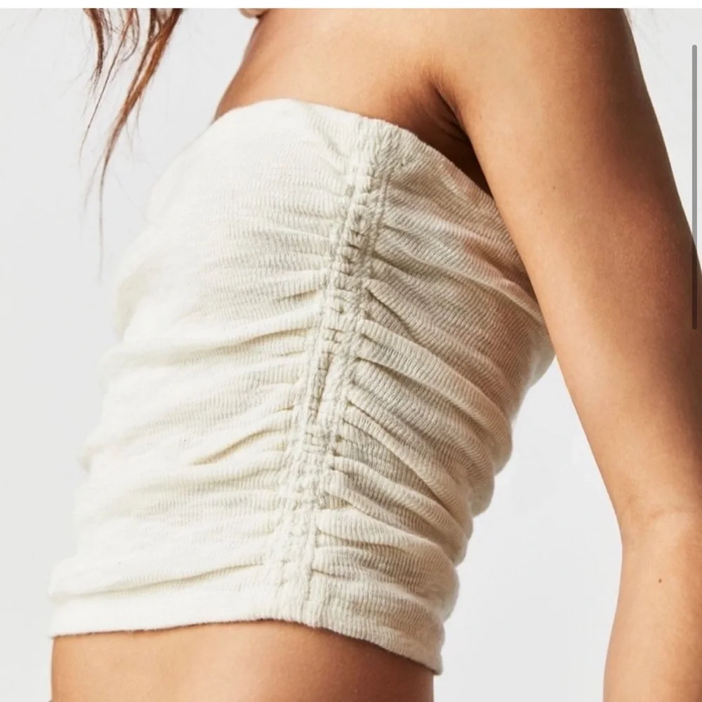Free People cream white strapless ruched side crop top